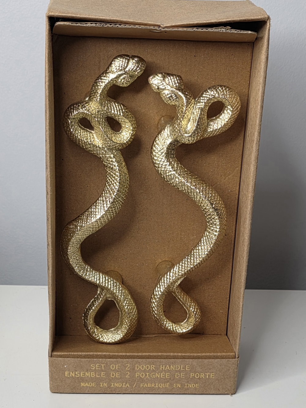 Golden Brass Snake Door Handles - Set of 2